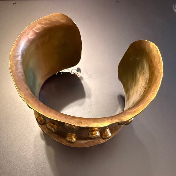 Artisan Hammered Brass Studded Wide Cuff Bracelet - Picture 7 of 7